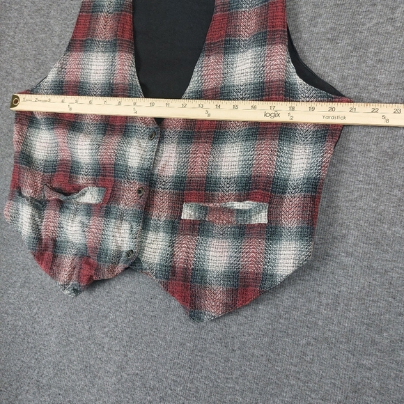 RIDE WOMENS VINTAGE RED PLAID BUTTON FRONT TIE BACK VEST SIZE LARGE - Picture 4 of 5